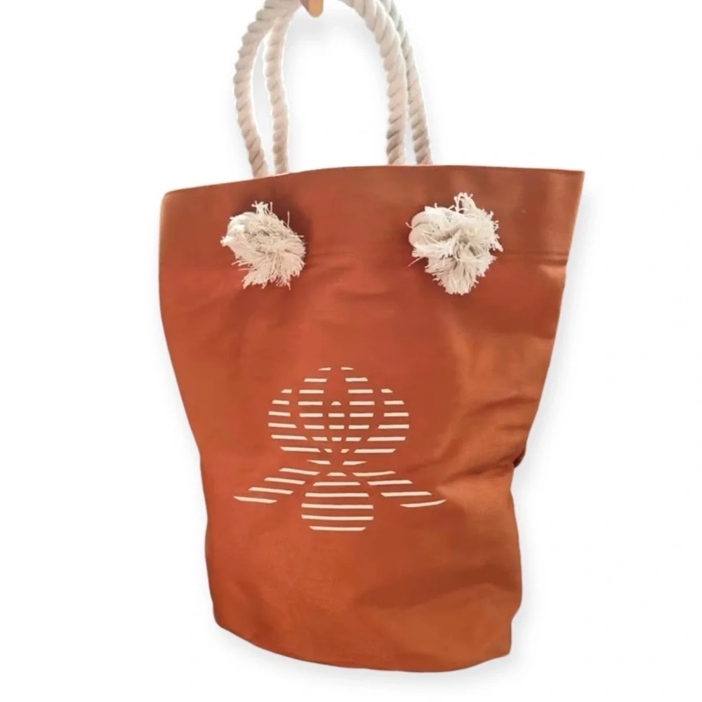 Bergdorf Goodman Sisley Paris Orange White Rope Handle Large Tote Hand Bag NWOT​ - Picture 8 of 9